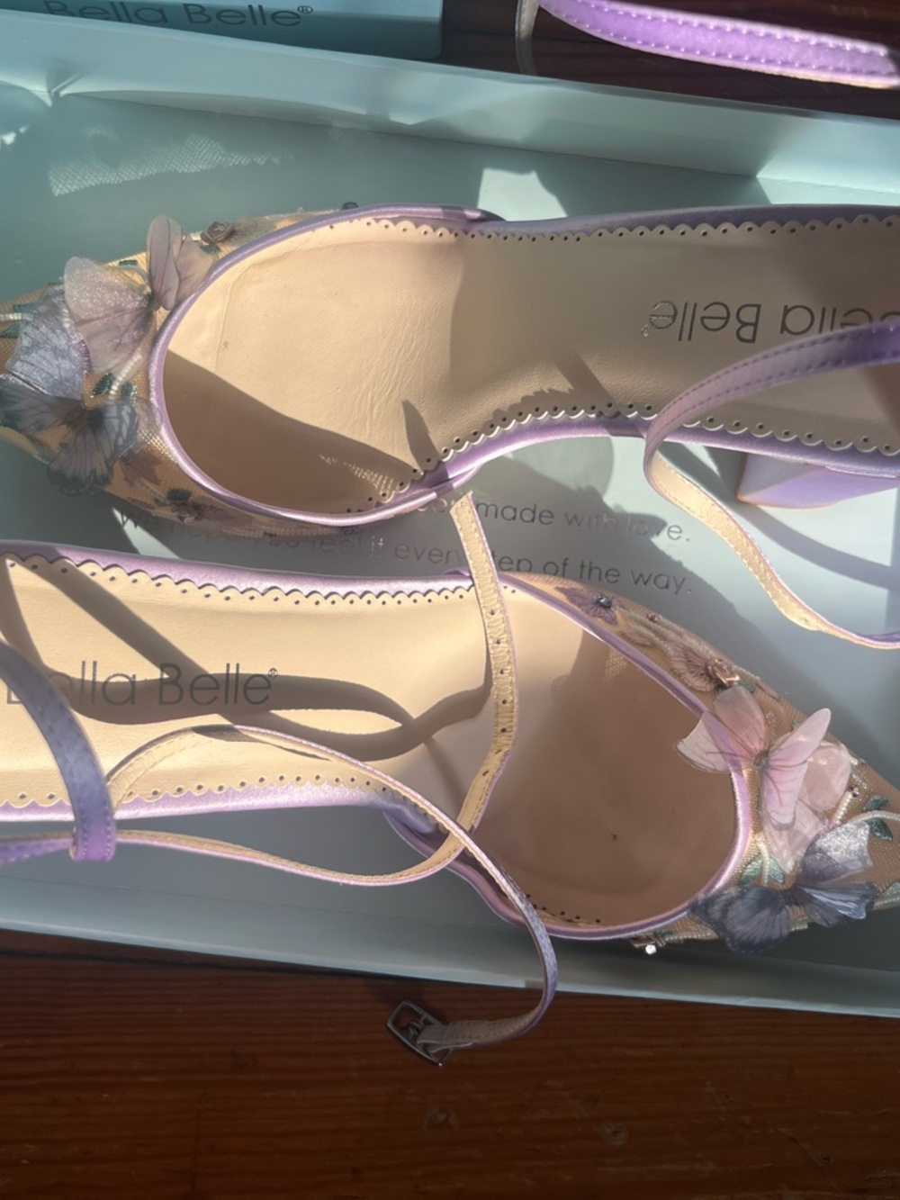 Bella Belle Lilac Ankle-Strap Block Heels with Butterfly Appliqué - Picture 15 of 17